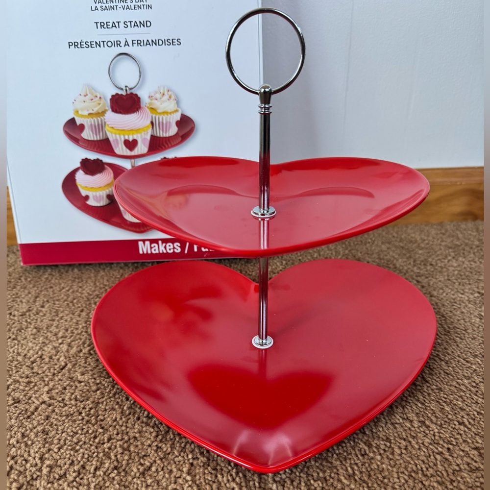 Red Heart Shaped Two Tier Tray Valentine's Day Stand Decor